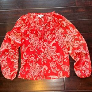 Evereve Coral and Cream Floral Blouse